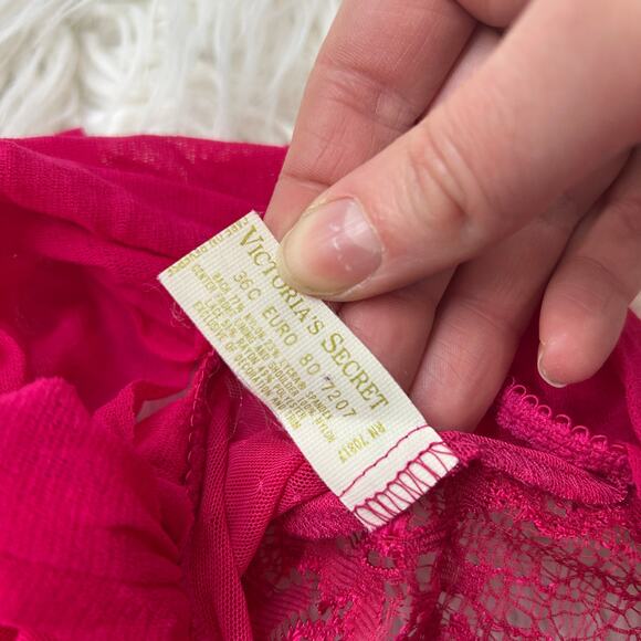 Vintage 80s Victoria's Secret Pink Lace One Piece Teddie Bodysuit Lingerie 36C - Picture 8 of 8